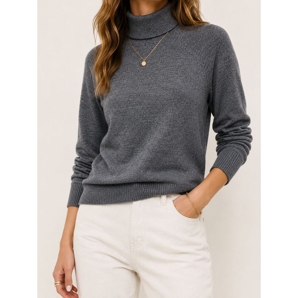 Pursuits Ltd Gray Silk‎ Blend Turtleneck Sweater Womens Medium Lightweight Knit
